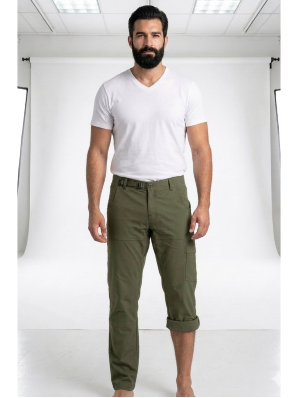 Men's prAna Zion Cargo Pants size 35x32 Green Adjustable Straight Leg Hiking NEW